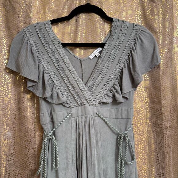 Baltic Born Jennifer Deep V Light Sage Green Tassels Maxi Dress XS - Picture 3 of 13